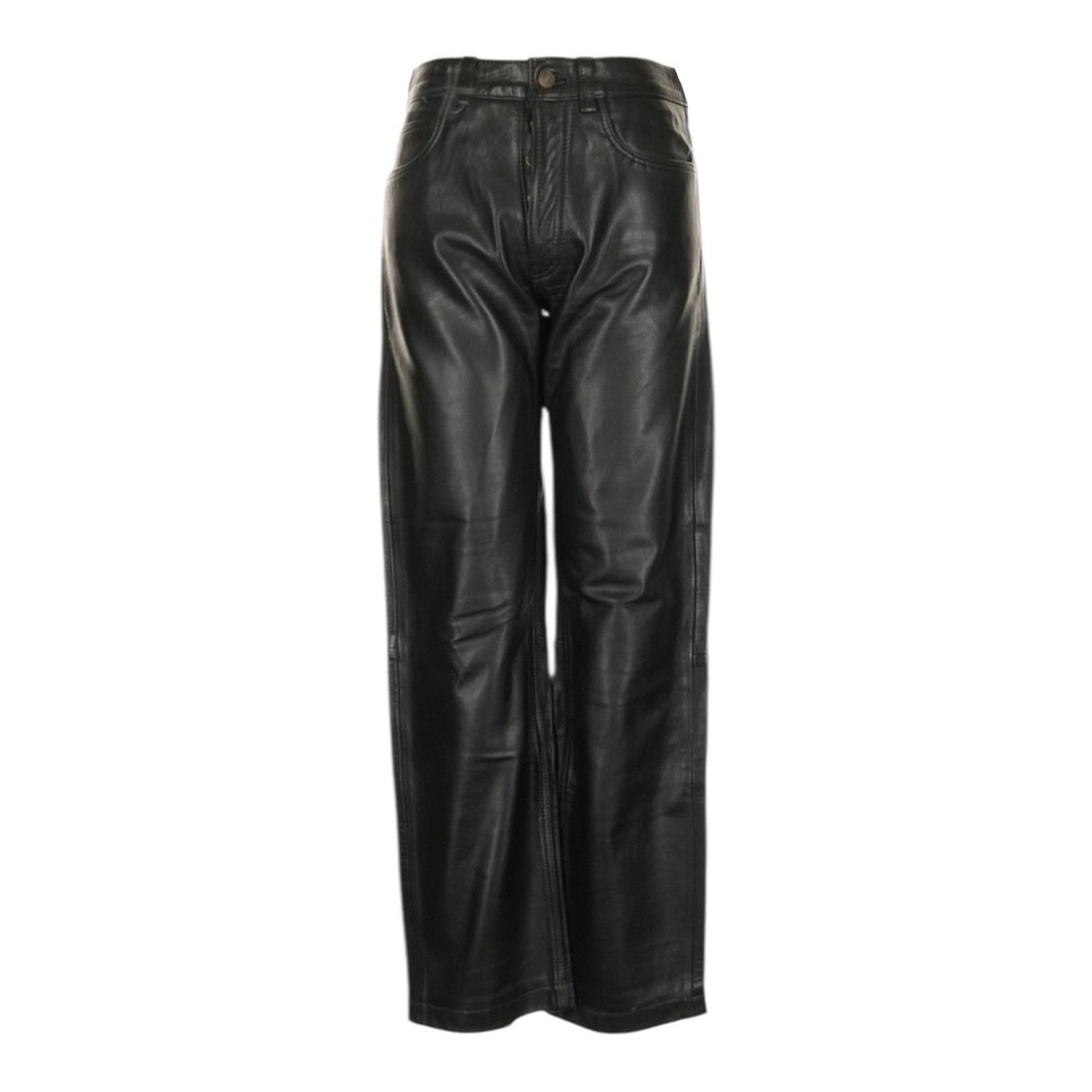 Genuine Leather Ankle Pants 31 Black Straight High Rise Button Fly Echtes Leder